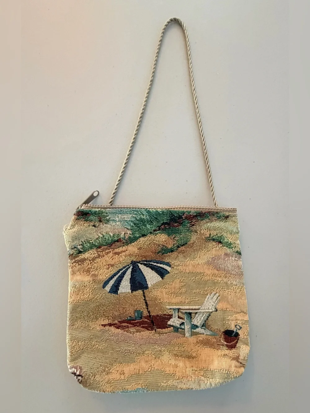 VINTAGE | ladies tapestry beach scene shoulder bag - Picture 4 of 12